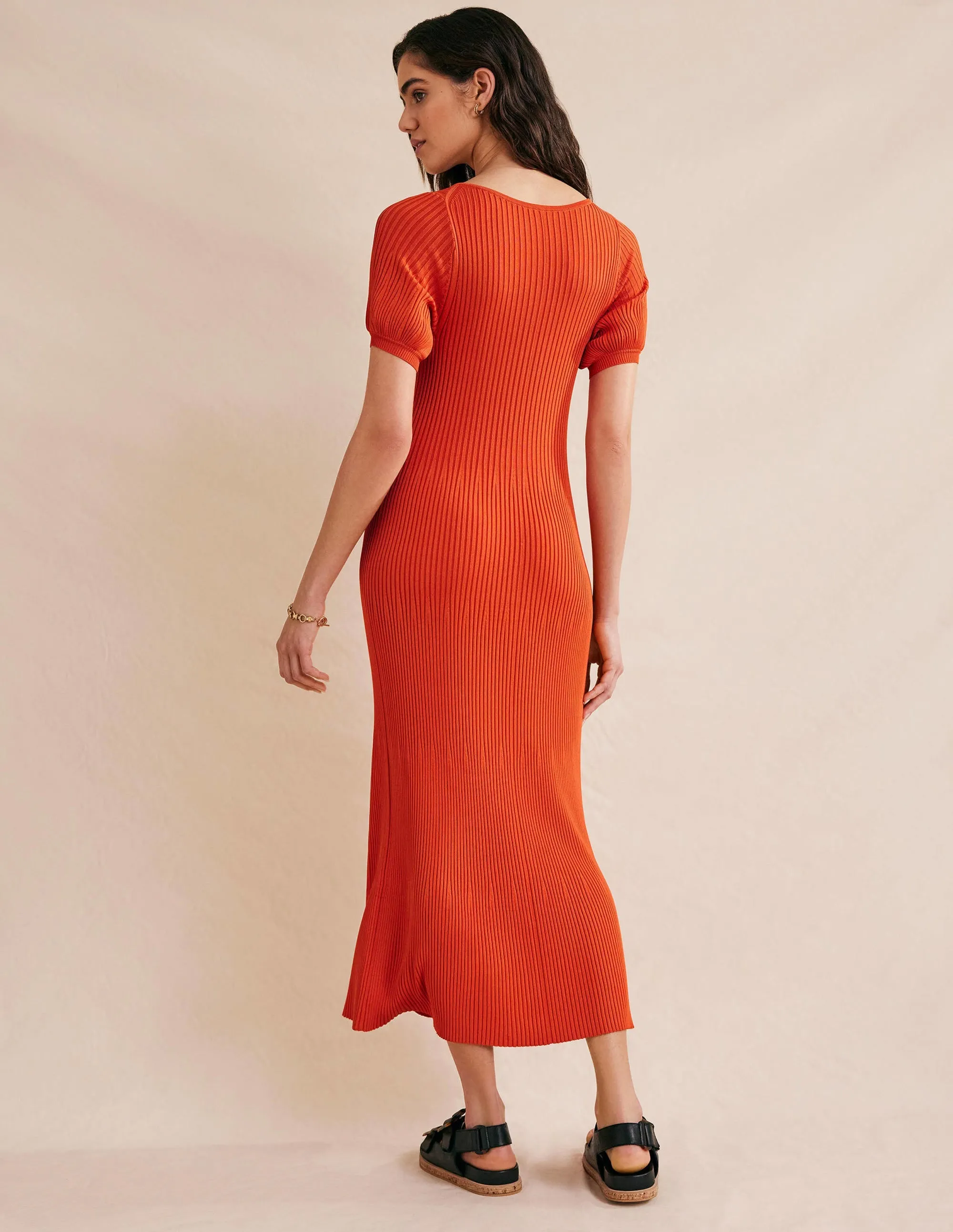 Angled Empire Knitted Dress-Kumquat