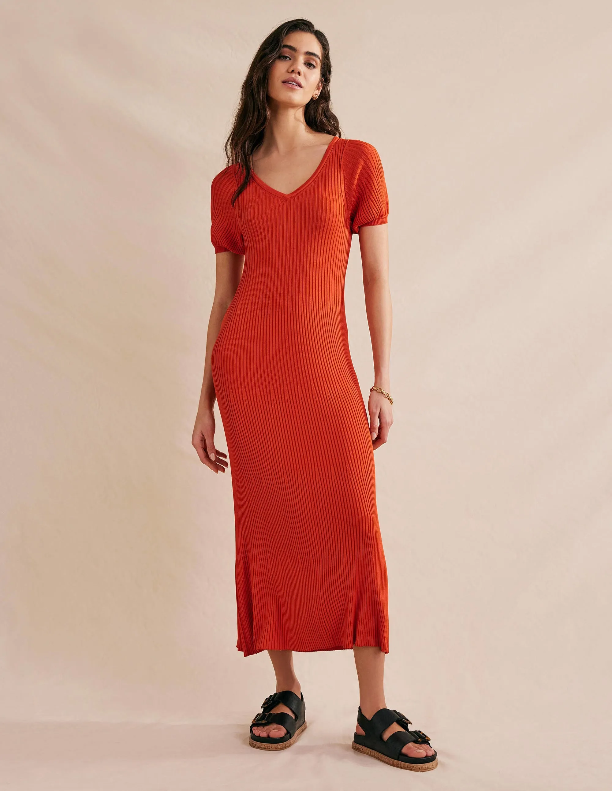 Angled Empire Knitted Dress-Kumquat