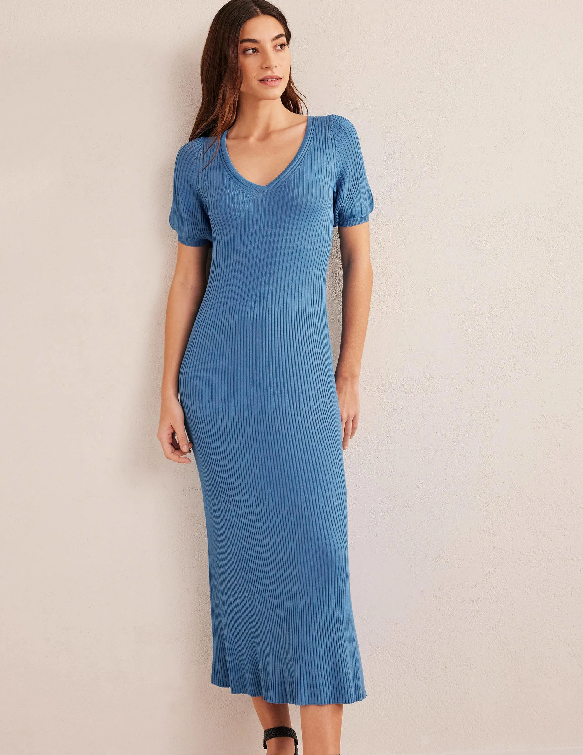 Angled Empire Knitted Dress-Porcelain Blue