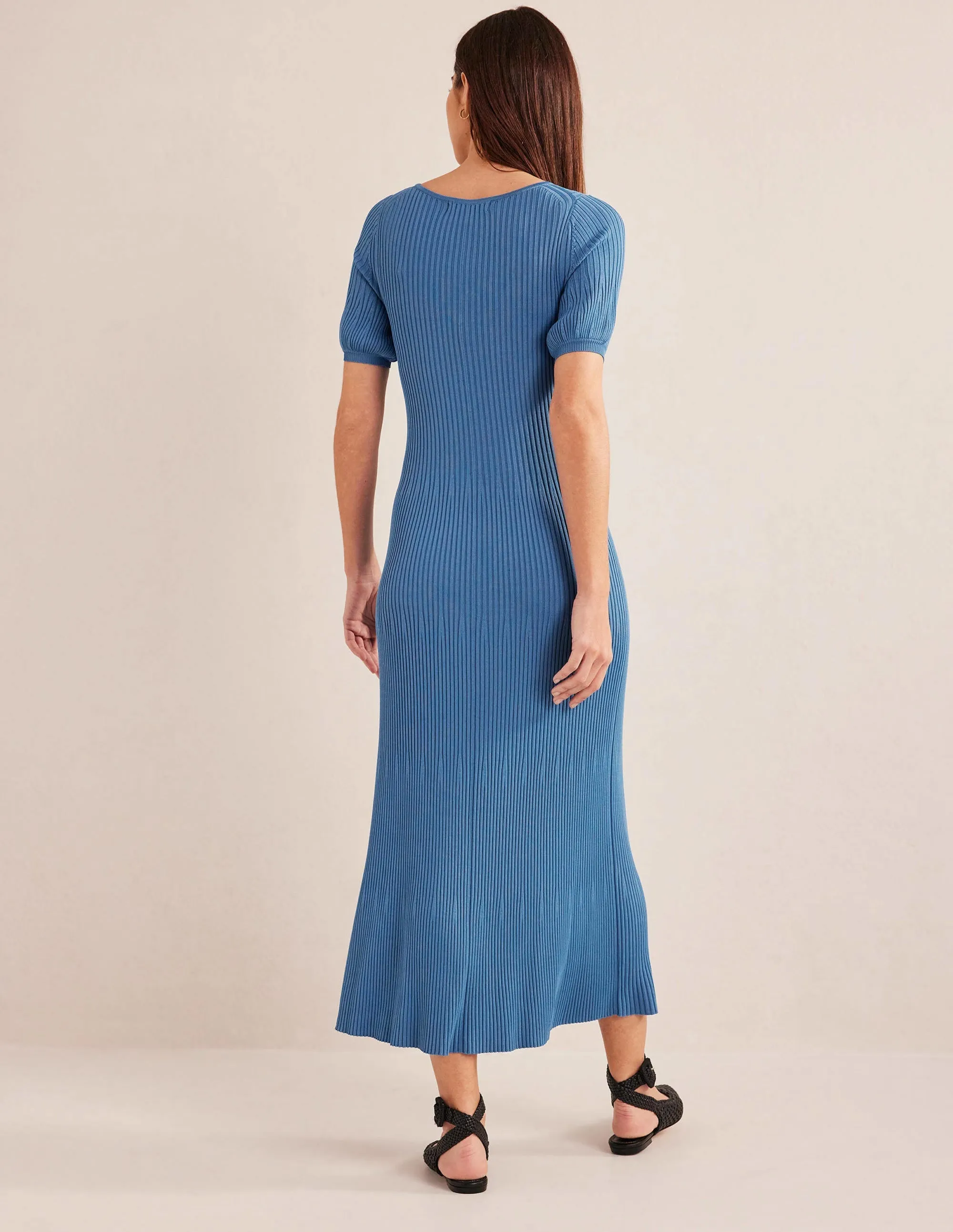 Angled Empire Knitted Dress-Porcelain Blue