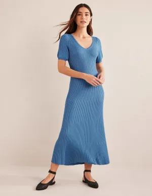 Angled Empire Knitted Dress-Porcelain Blue