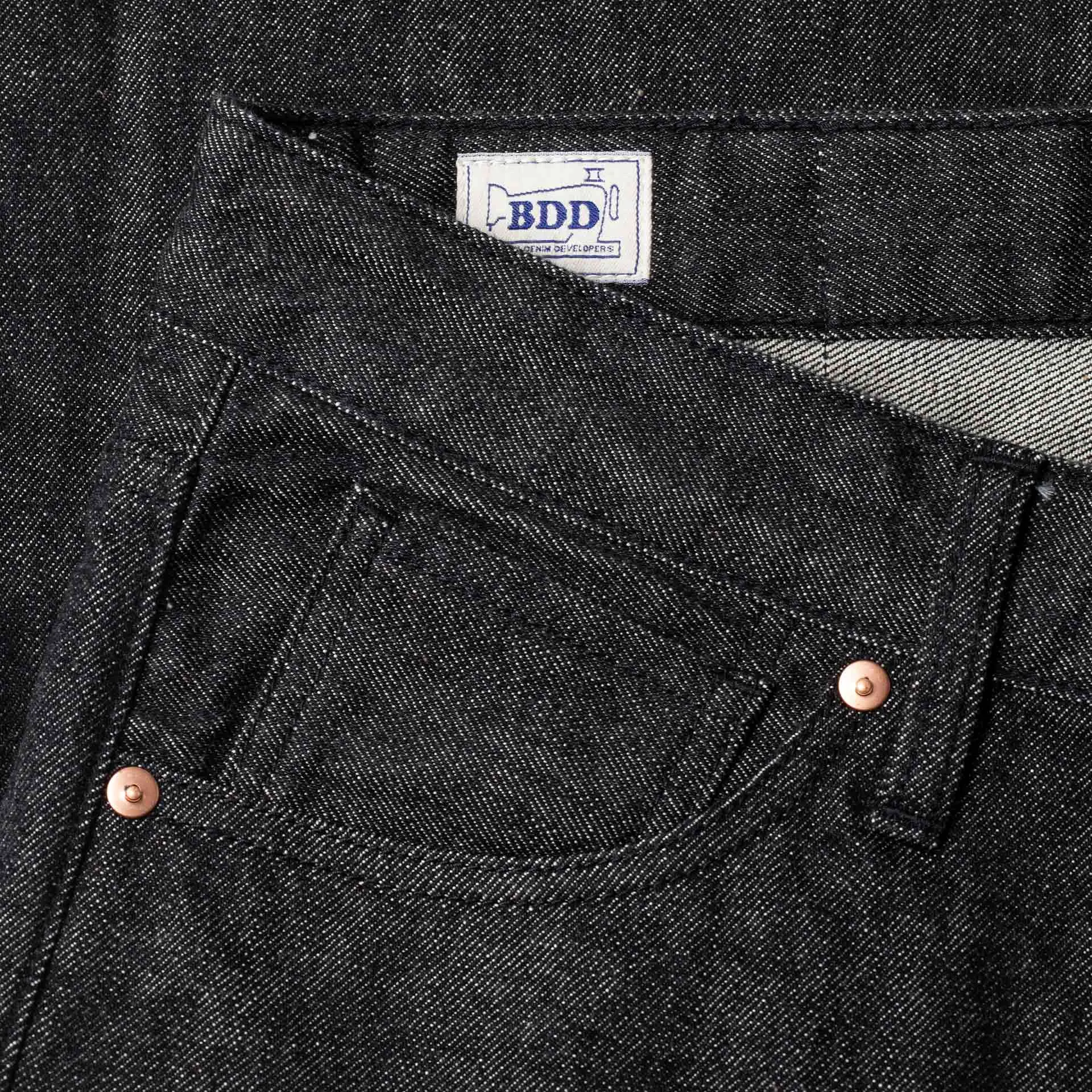 B-01 SLIM TAPERED 14 oz. selvedge colour denim / black