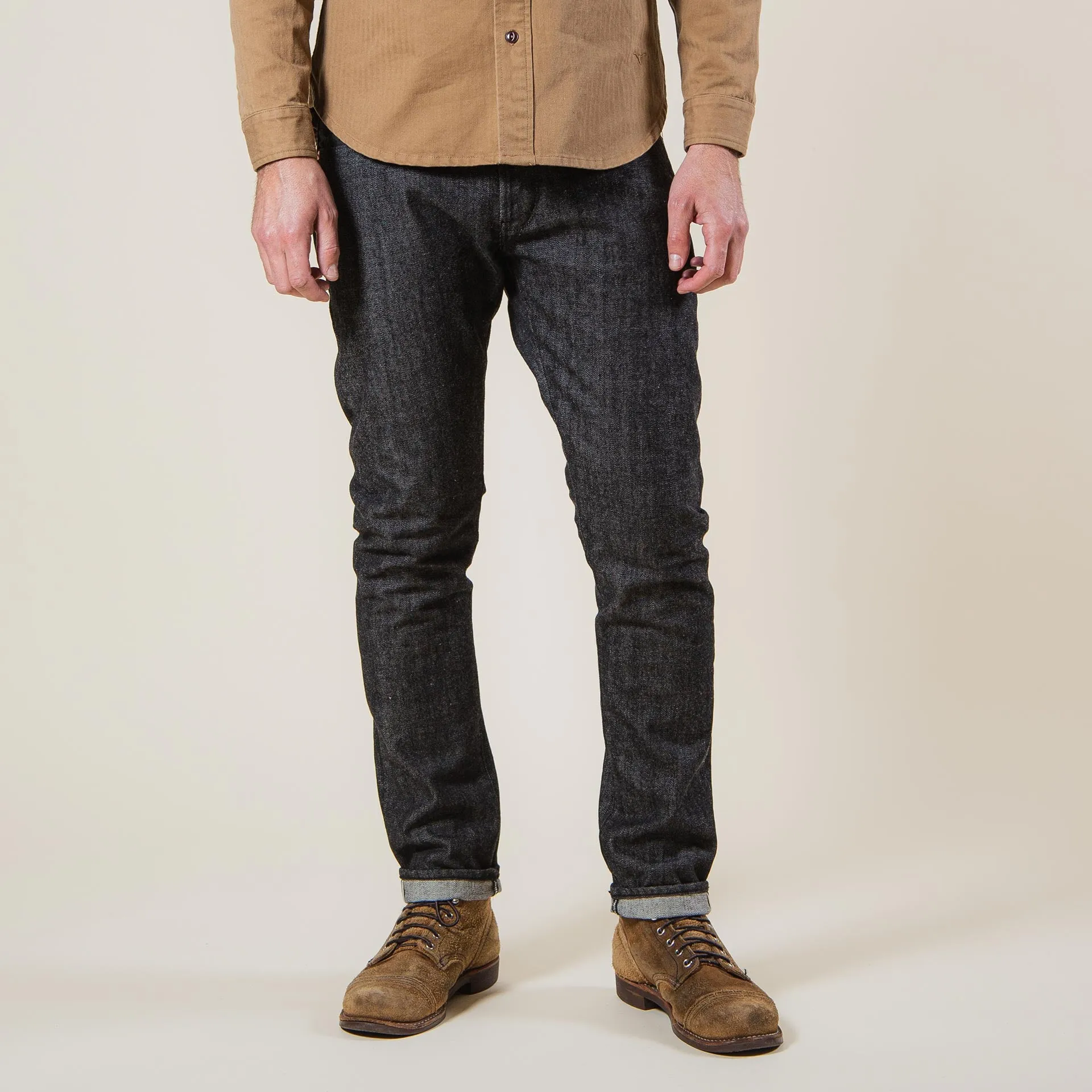 B-01 SLIM TAPERED 14 oz. selvedge colour denim / black