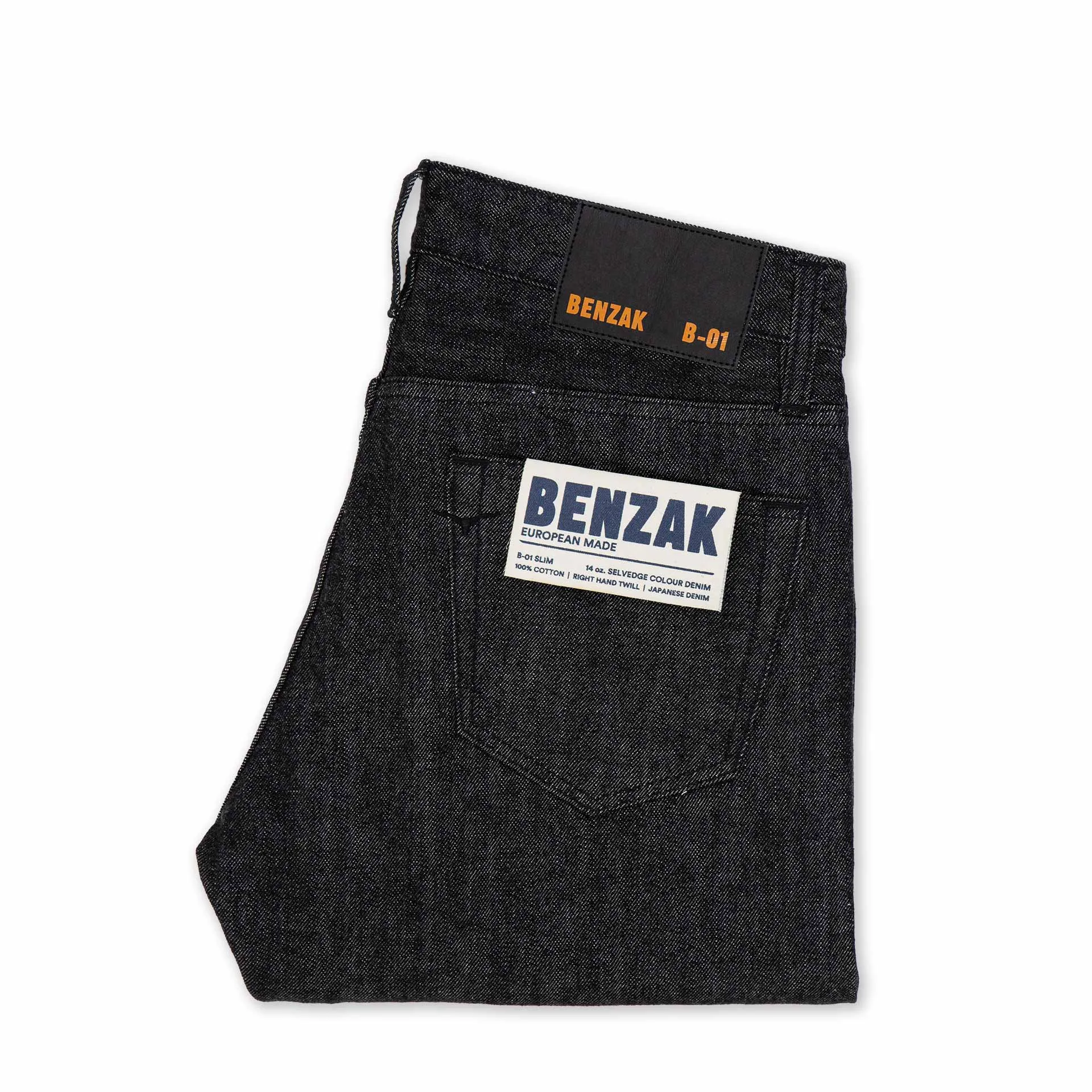 B-01 SLIM TAPERED 14 oz. selvedge colour denim / black