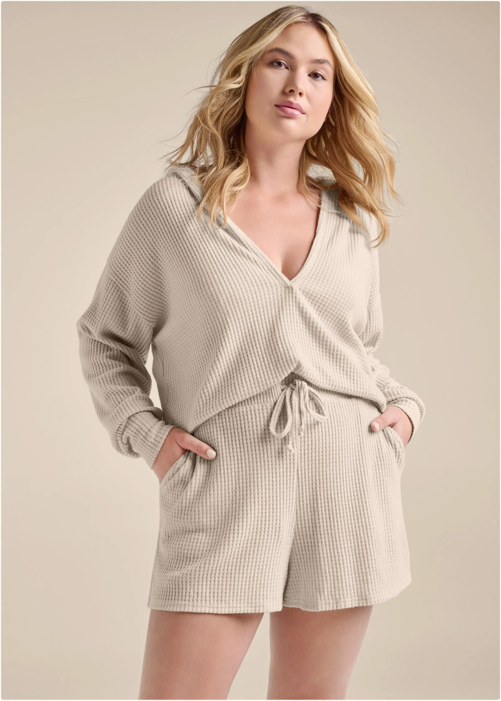 Brushed Waffle Short Set  - Oatmeal