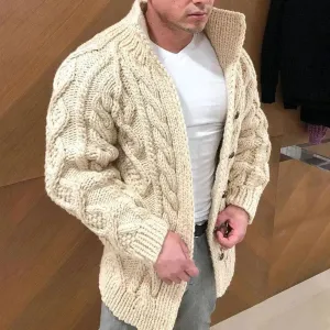 Cardigan Jacket New Men Sweater Jacket Autumn Winter Solid Color Buttons Fashion Twist Warm Knitwear Coat