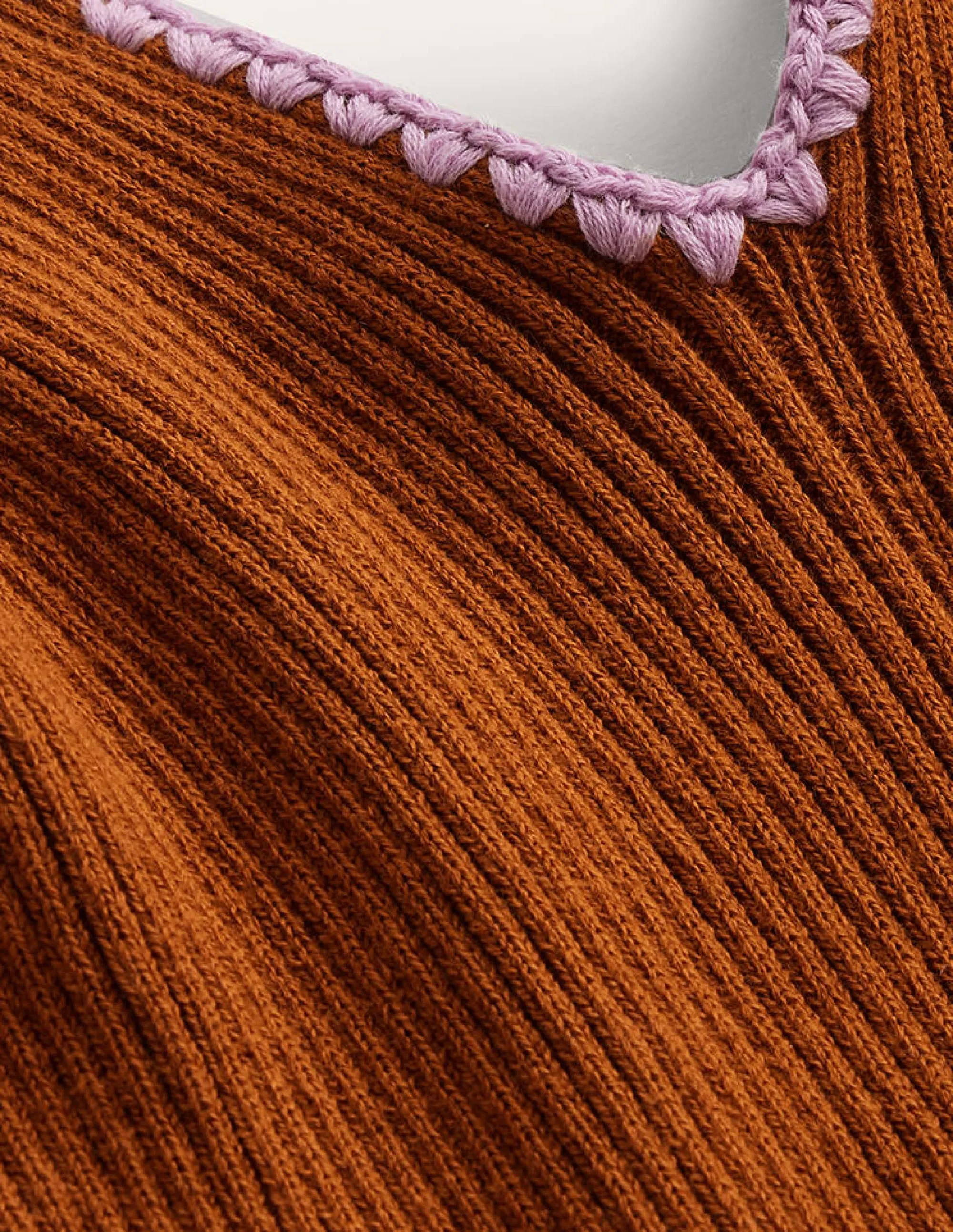 Crochet-Trim Knitted Dress-Pumpkin
