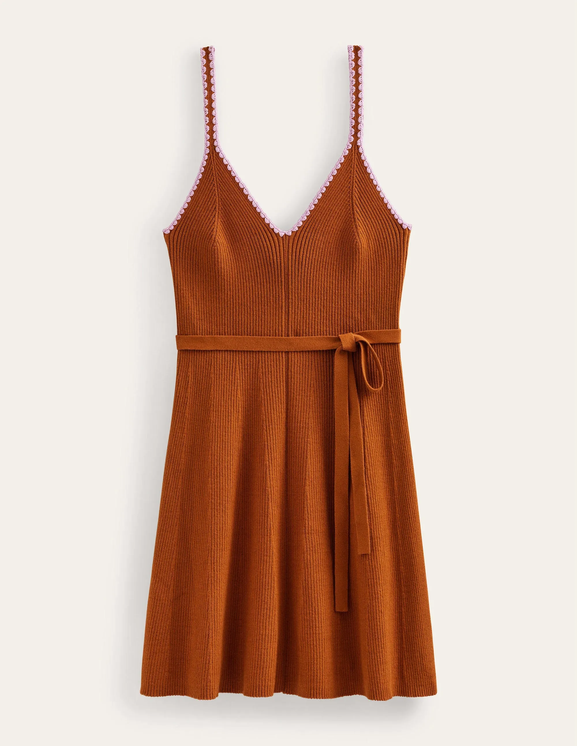 Crochet-Trim Knitted Dress-Pumpkin