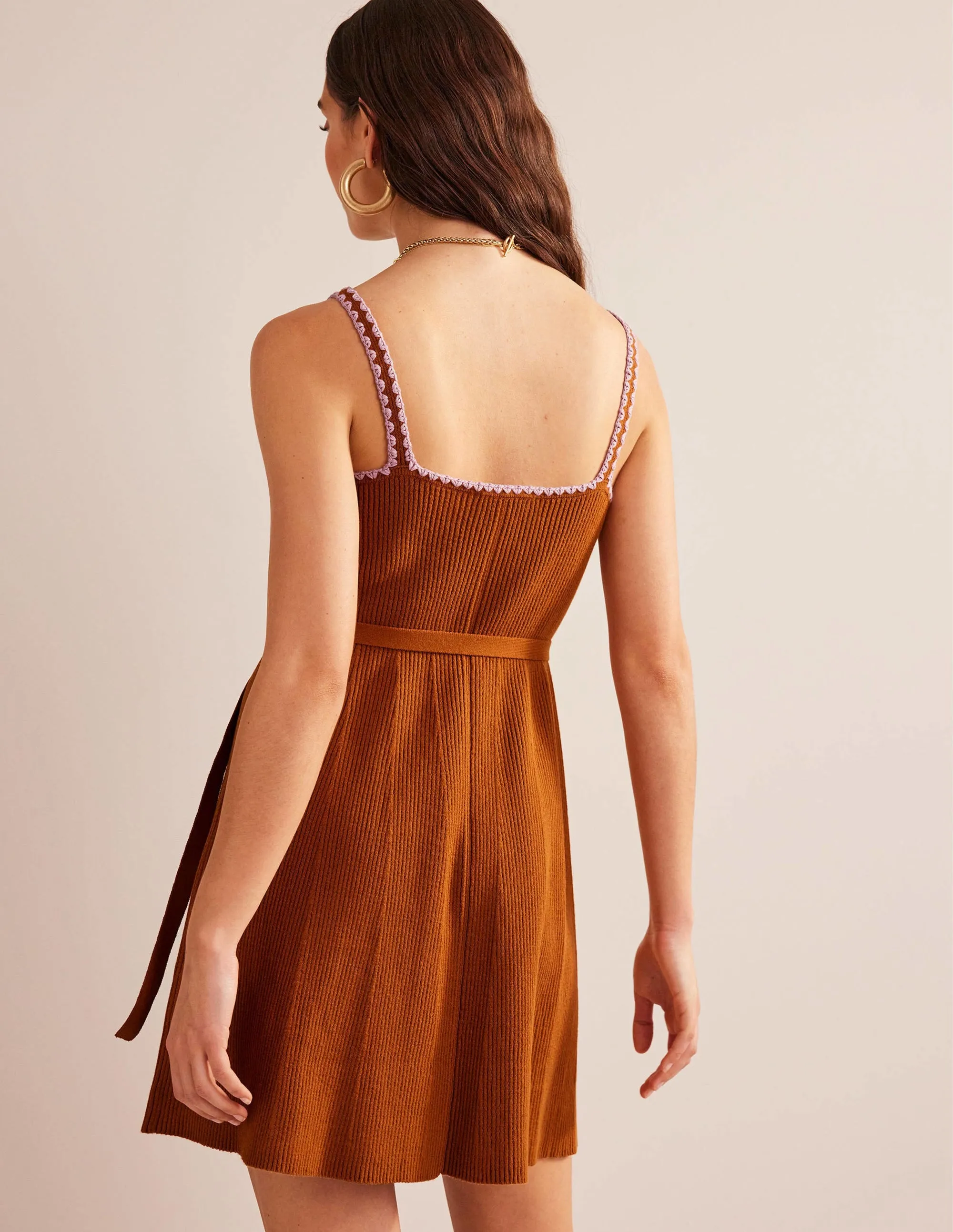 Crochet-Trim Knitted Dress-Pumpkin