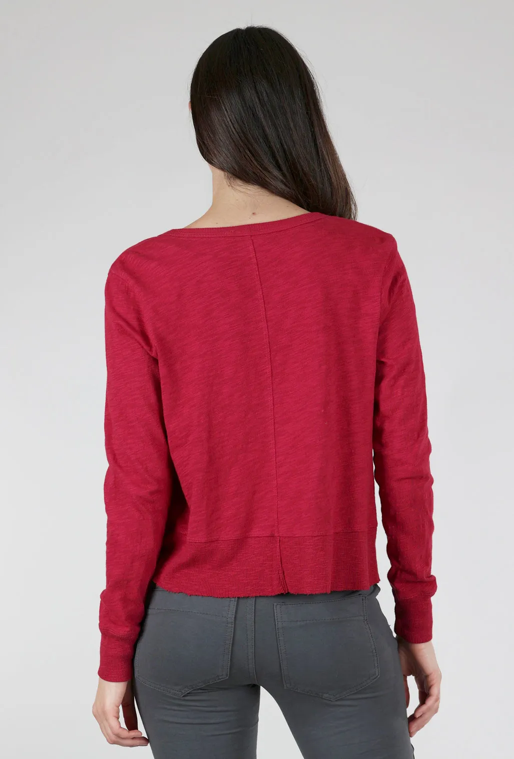 Crop Boxy Pocket Slub Cardigan, Raspberry