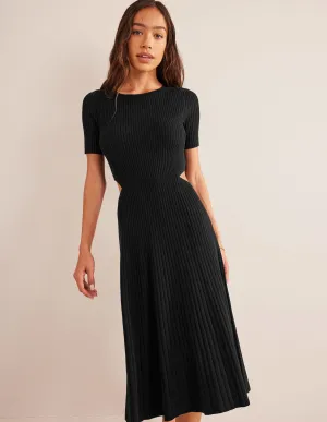Cut Out Knitted Midi Dress-Black