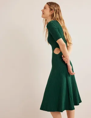 Cut Out Knitted Midi Dress-Emerald Night