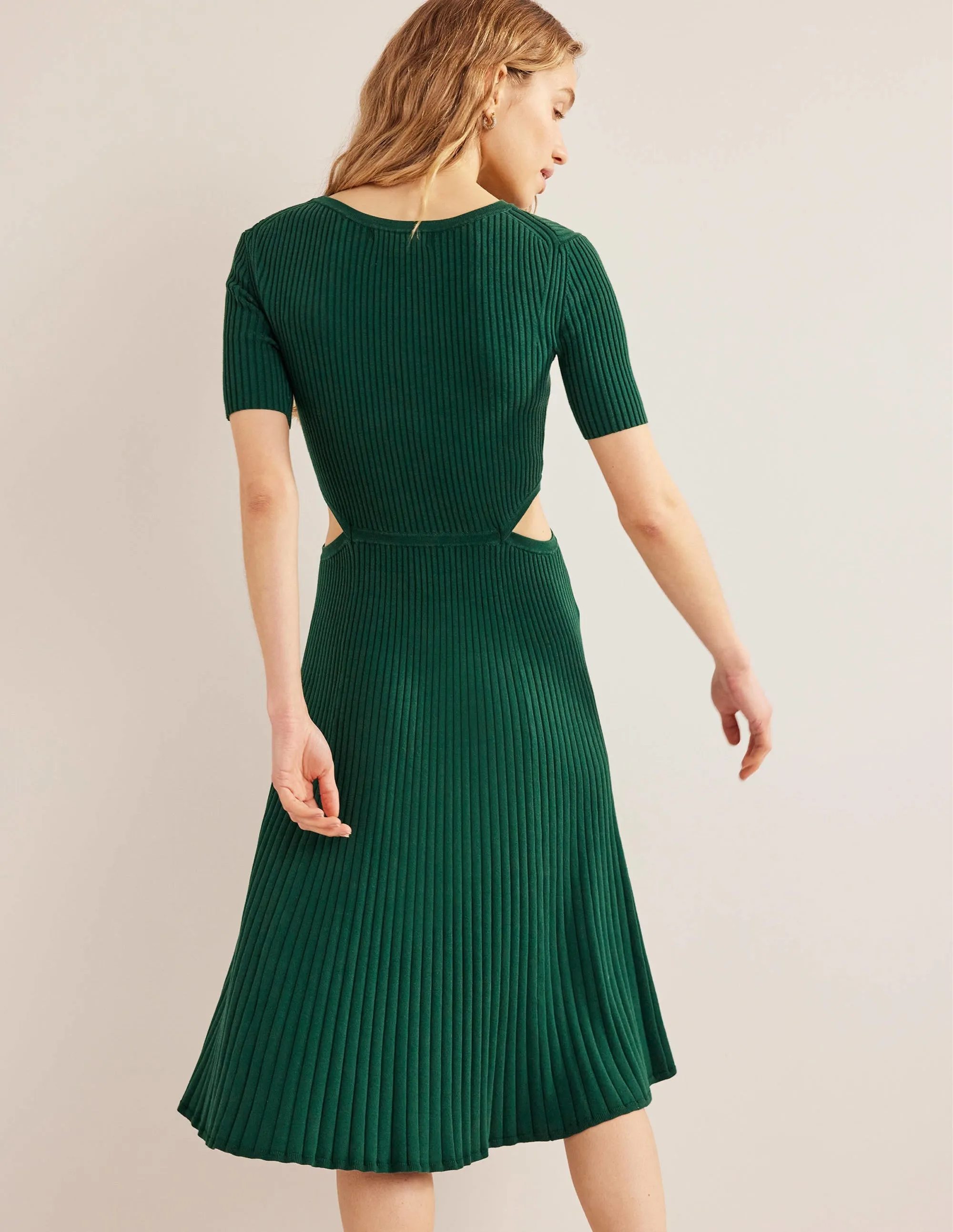 Cut Out Knitted Midi Dress-Emerald Night