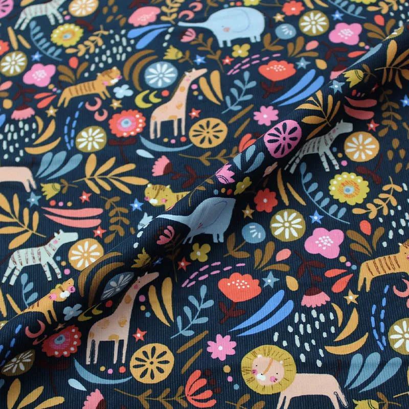 Dressmaking Corduroy - Blue - Jungle Fun