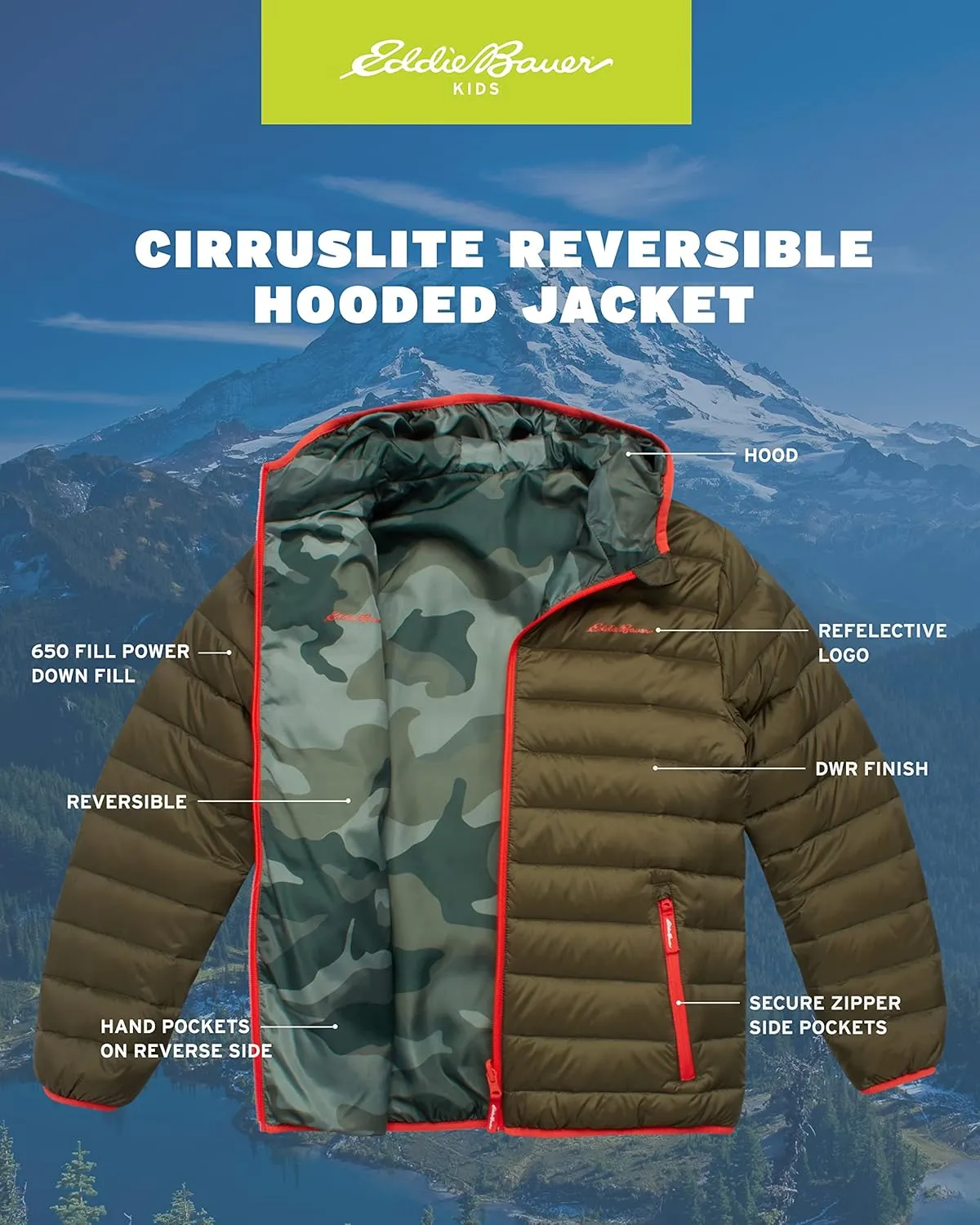Eddie Bauer Kids' Reversible Jacket - Weather Resistant Quilted Down Coat for Boys and Girls (3-20)