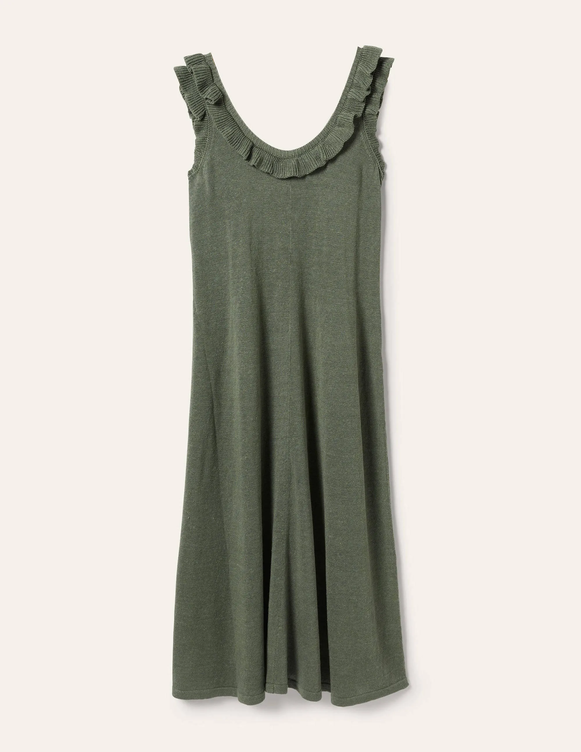 Frill Neck Knitted Midi Dress-Alder