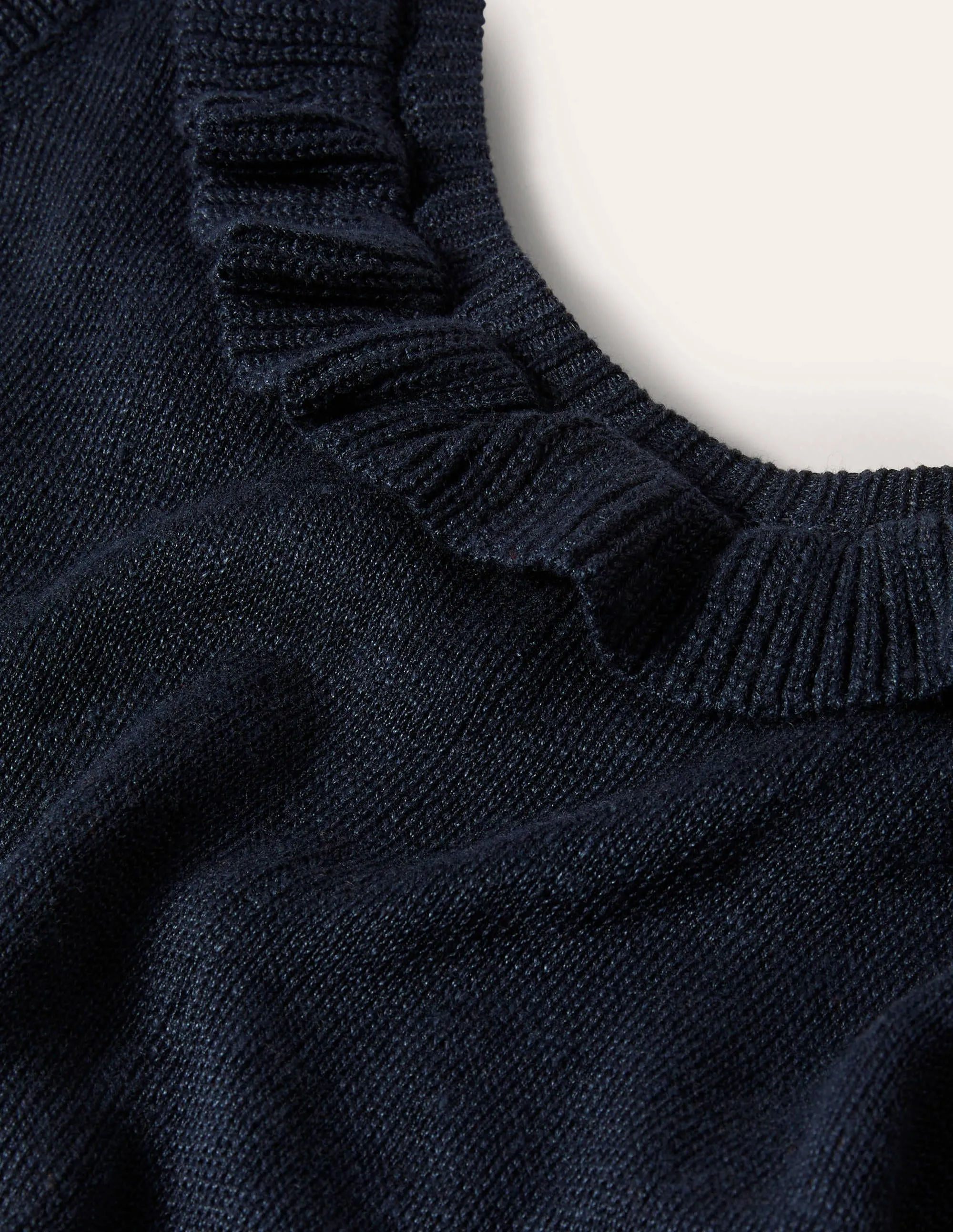 Frill Neck Knitted Midi Dress-Navy