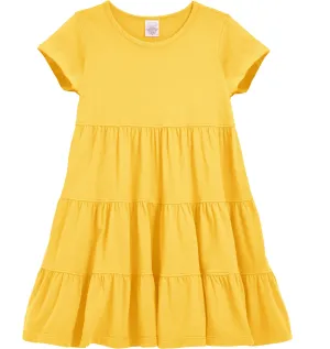 Girls Soft Cotton Jersey Short Sleeve Tiered Dress | Yellow