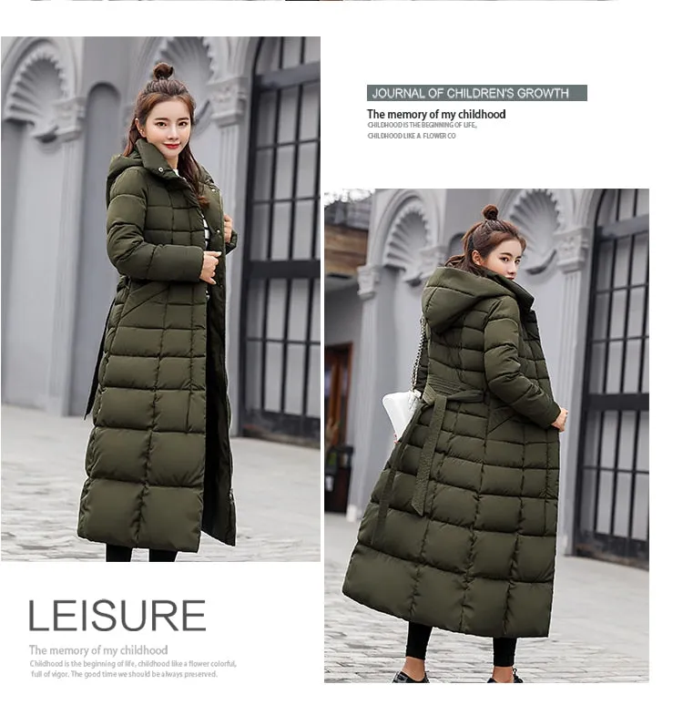 Goose Down fashion bow belt fur collar coat long thick coat