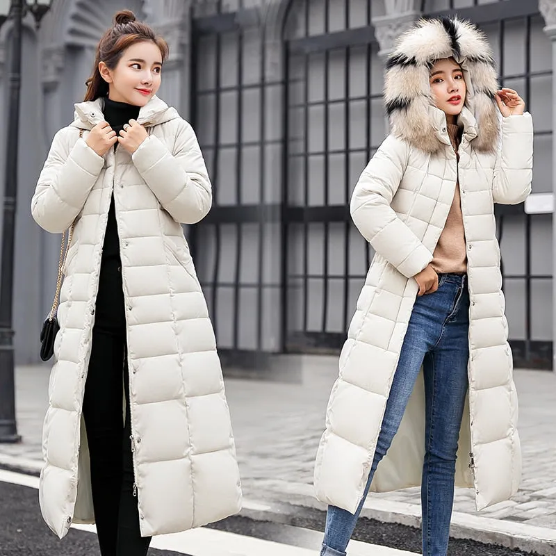 Goose Down fashion bow belt fur collar coat long thick coat