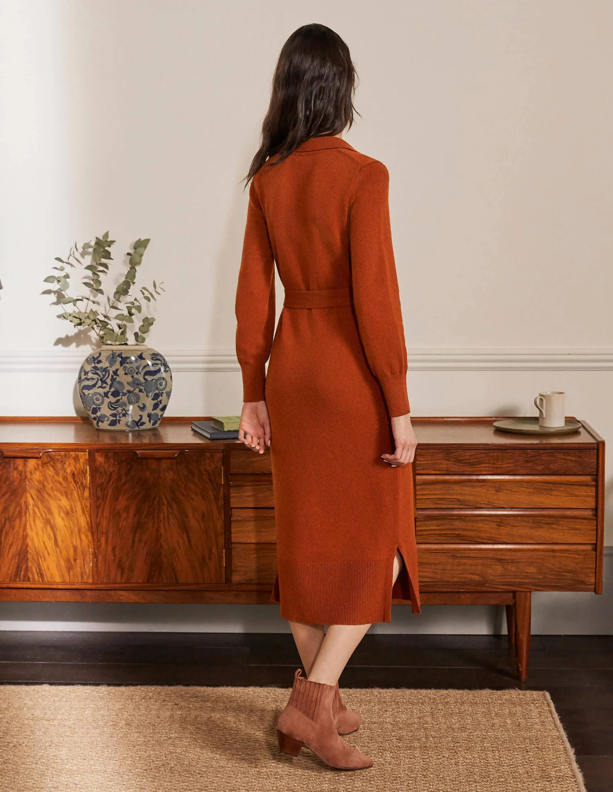 Harriet Knitted Midi Dress-Rust