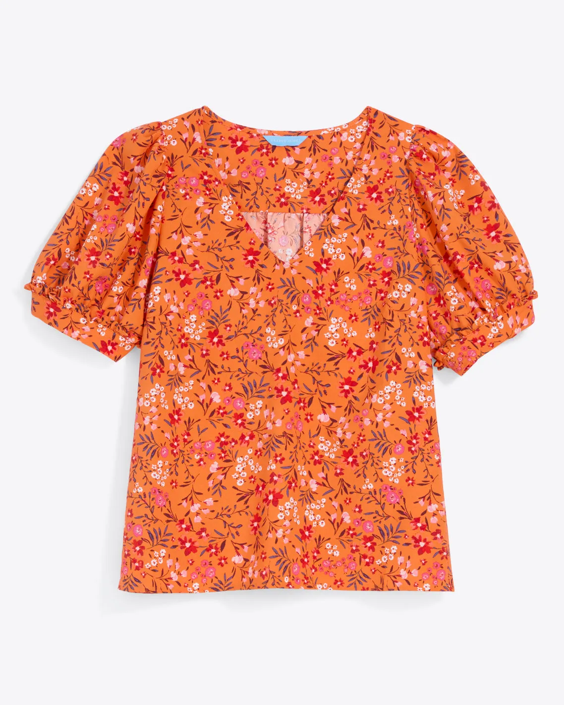 Heidi V-Neck Top in Apricot Pansy Floral