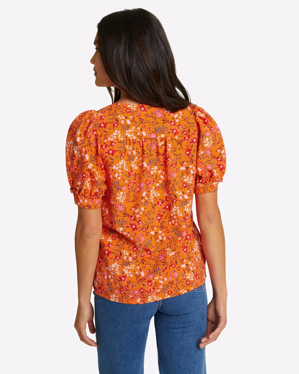 Heidi V-Neck Top in Apricot Pansy Floral