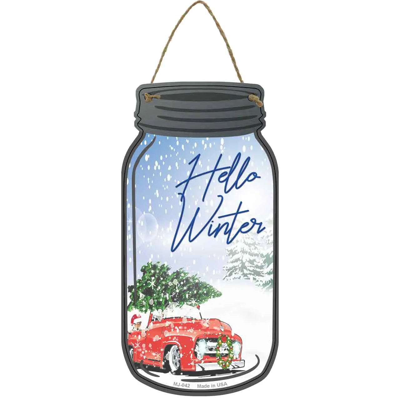 Hello Winter Novelty Metal Mason Jar Sign