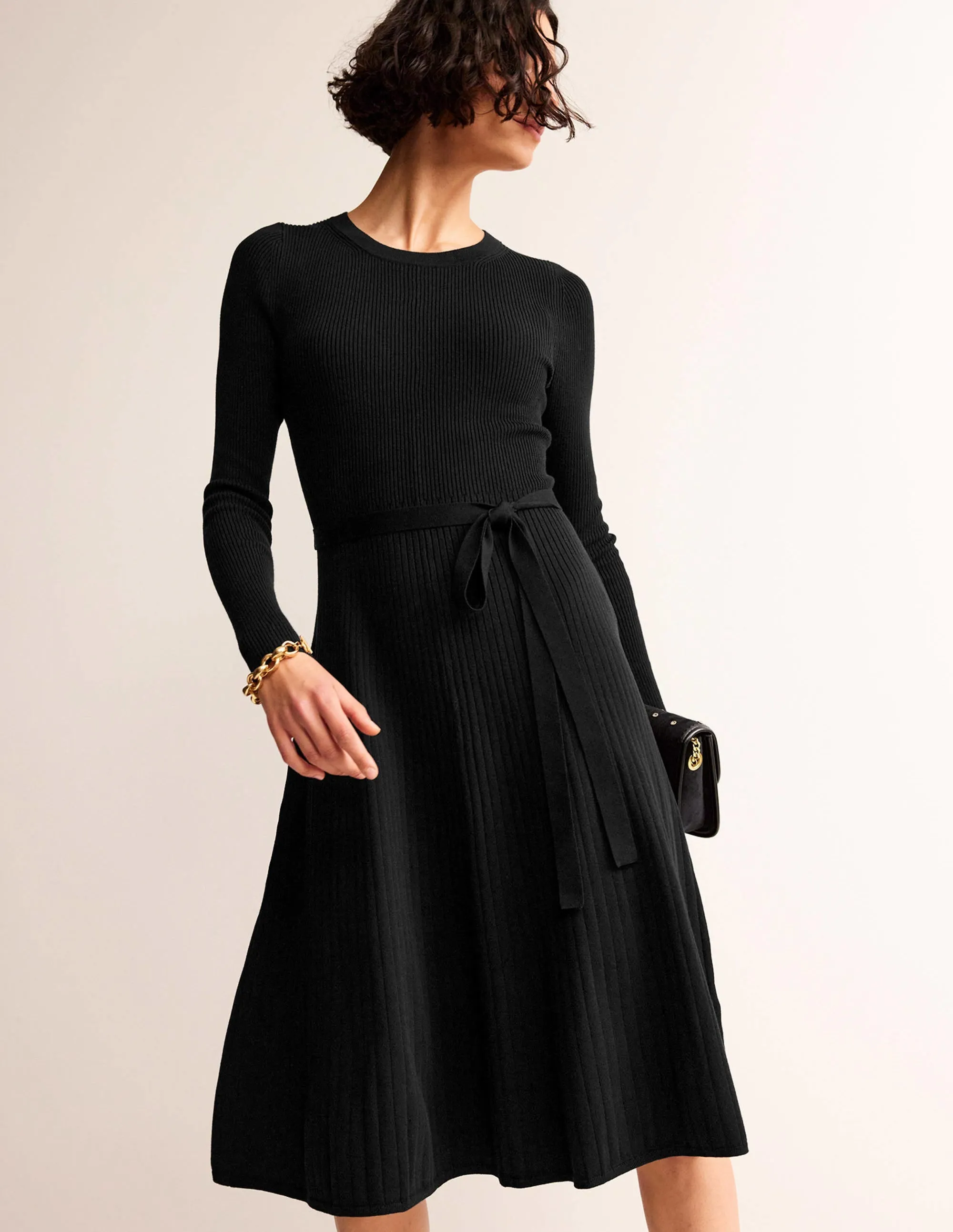 Lola Knitted Midi Dress-Black