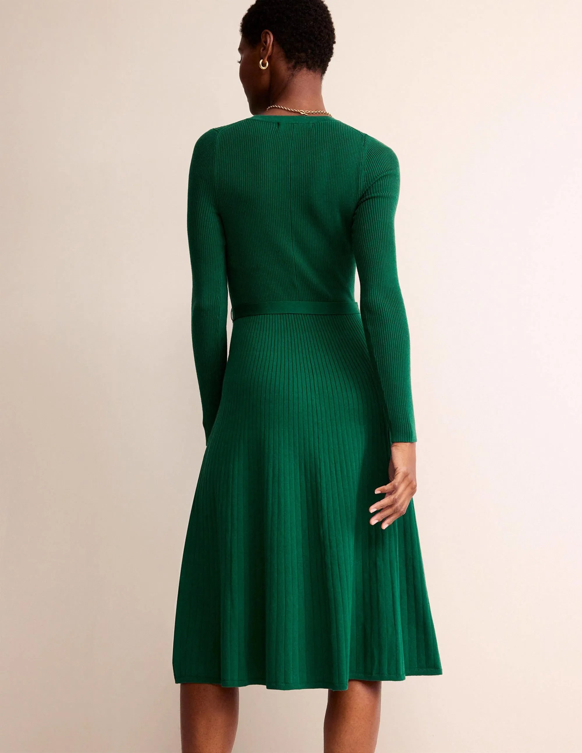 Lola Knitted Midi Dress-Emerald Green