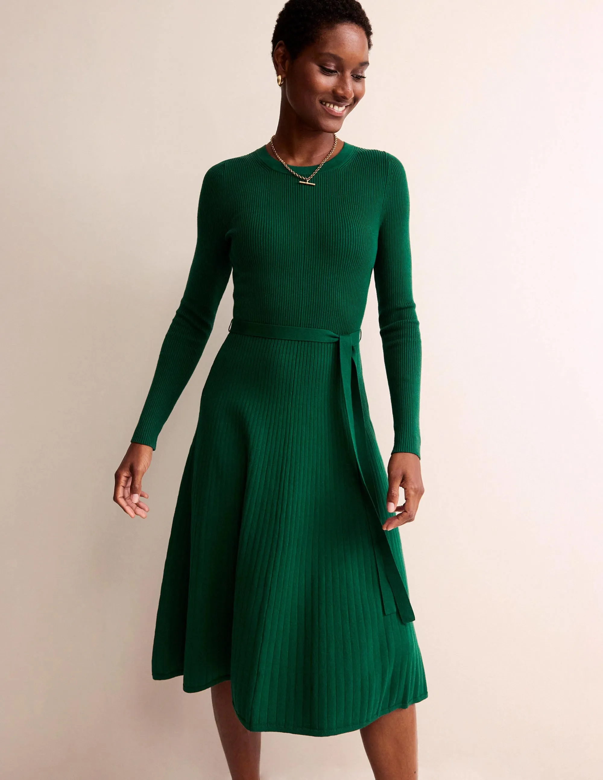 Lola Knitted Midi Dress-Emerald Green