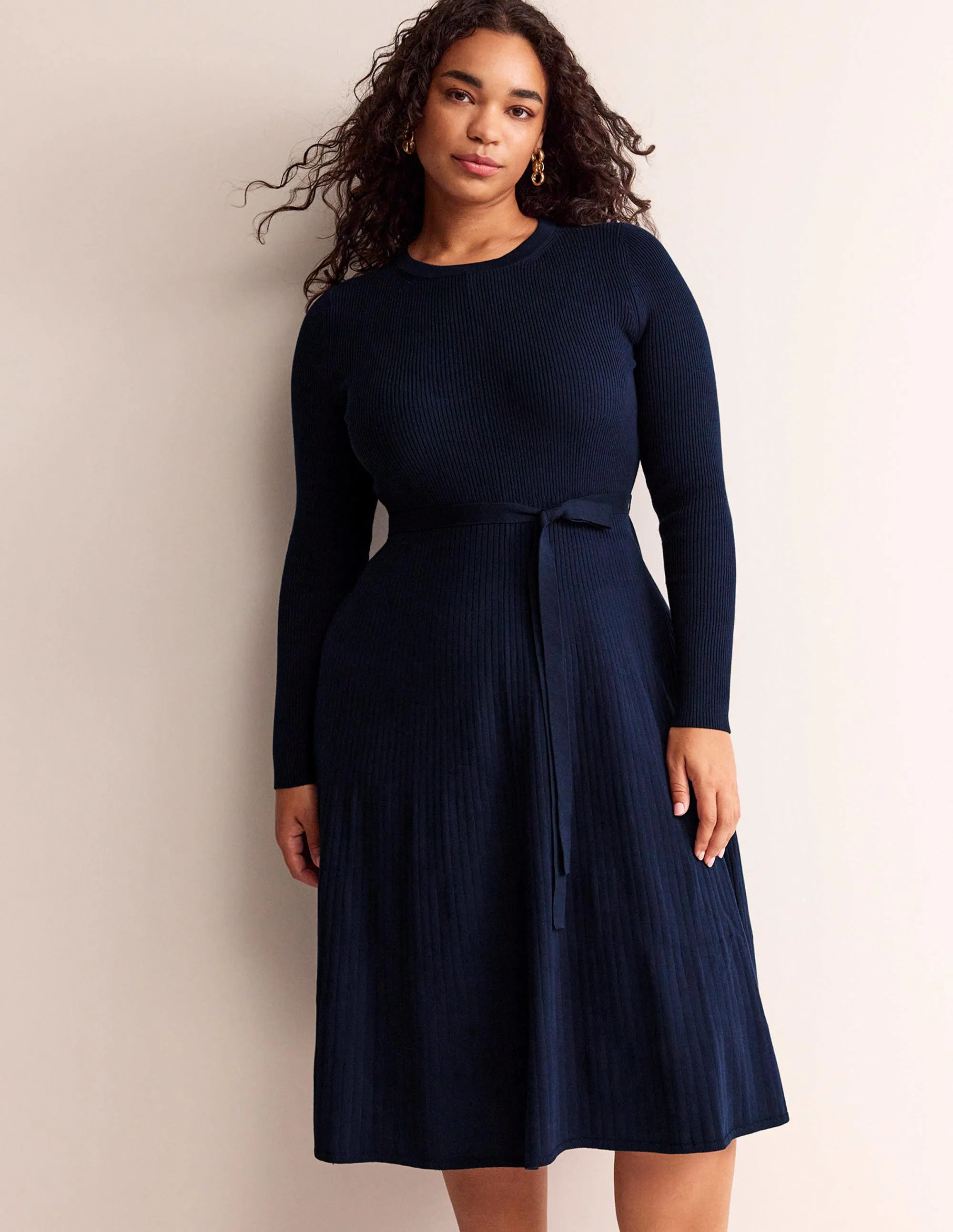 Lola Knitted Midi Dress-Navy