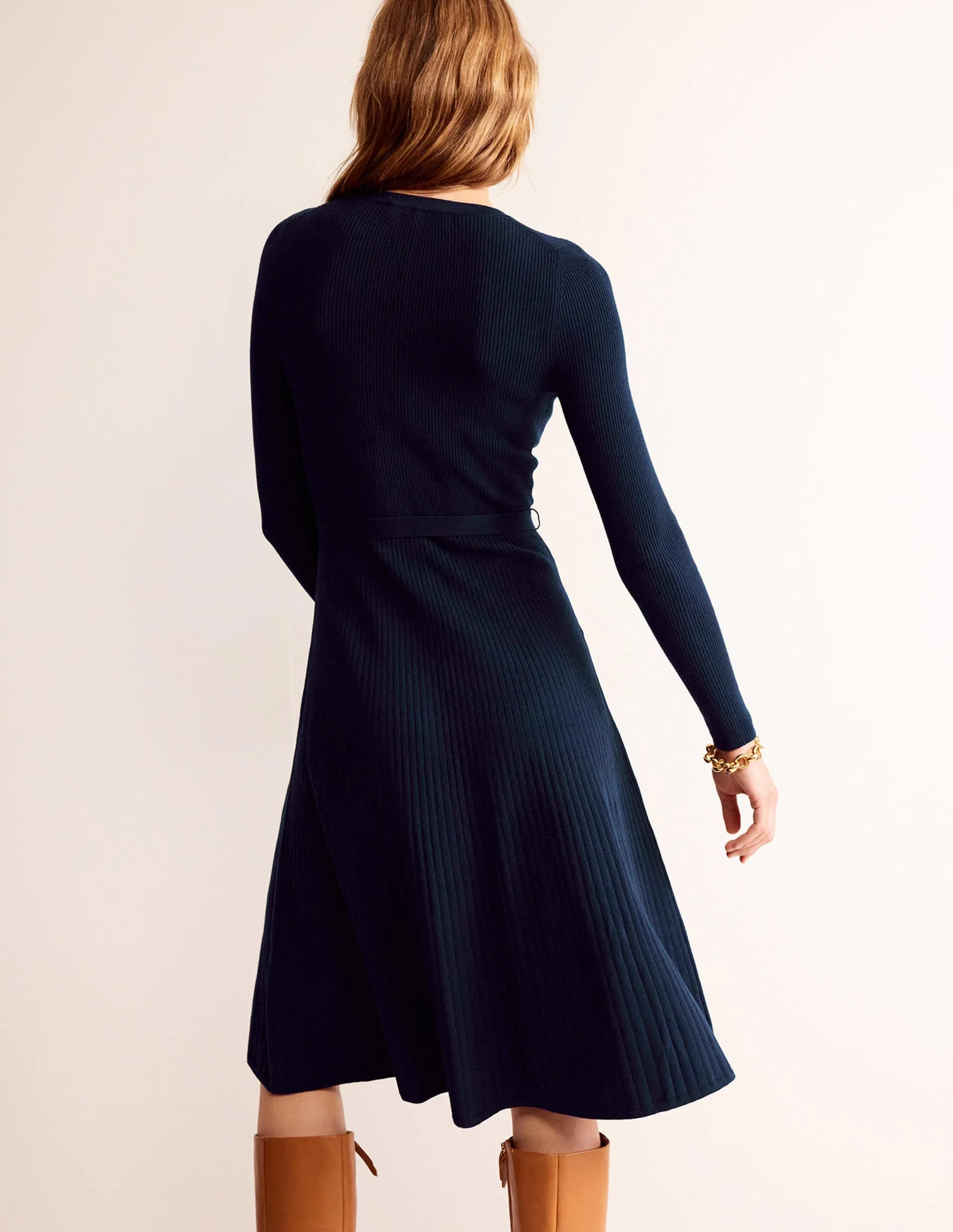 Lola Knitted Midi Dress-Navy
