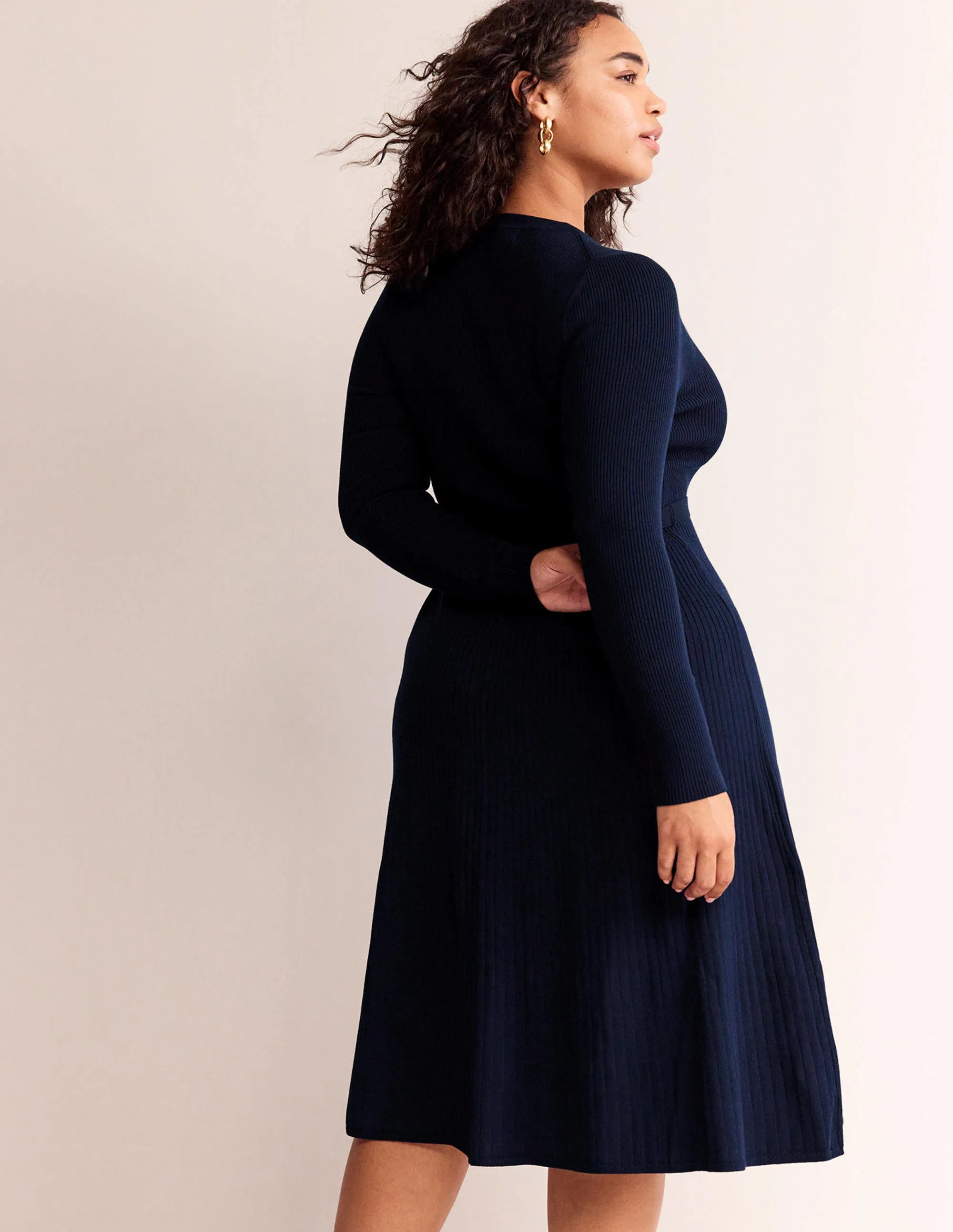 Lola Knitted Midi Dress-Navy