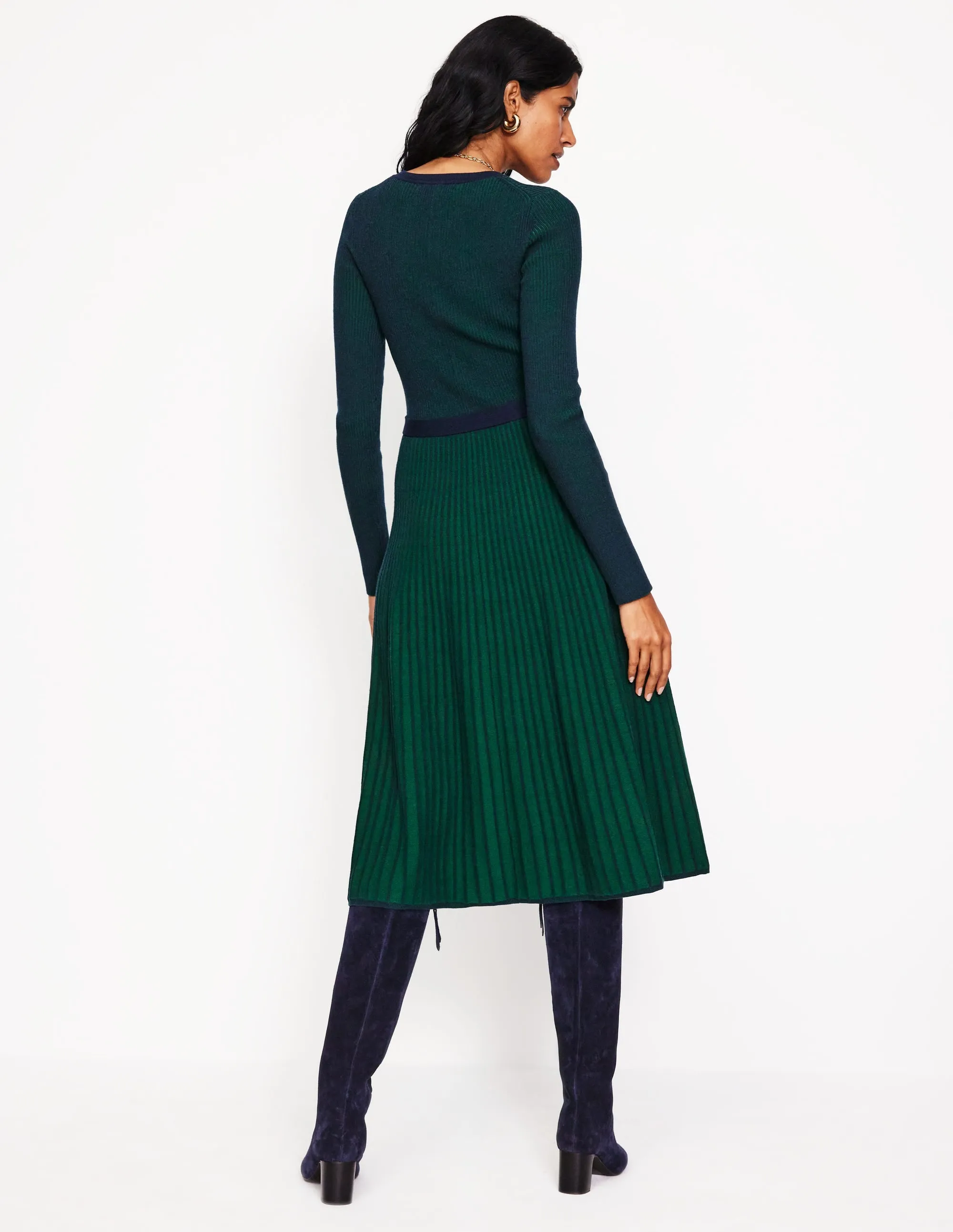 Lola Knitted Midi Dress-Pine, Navy Plated