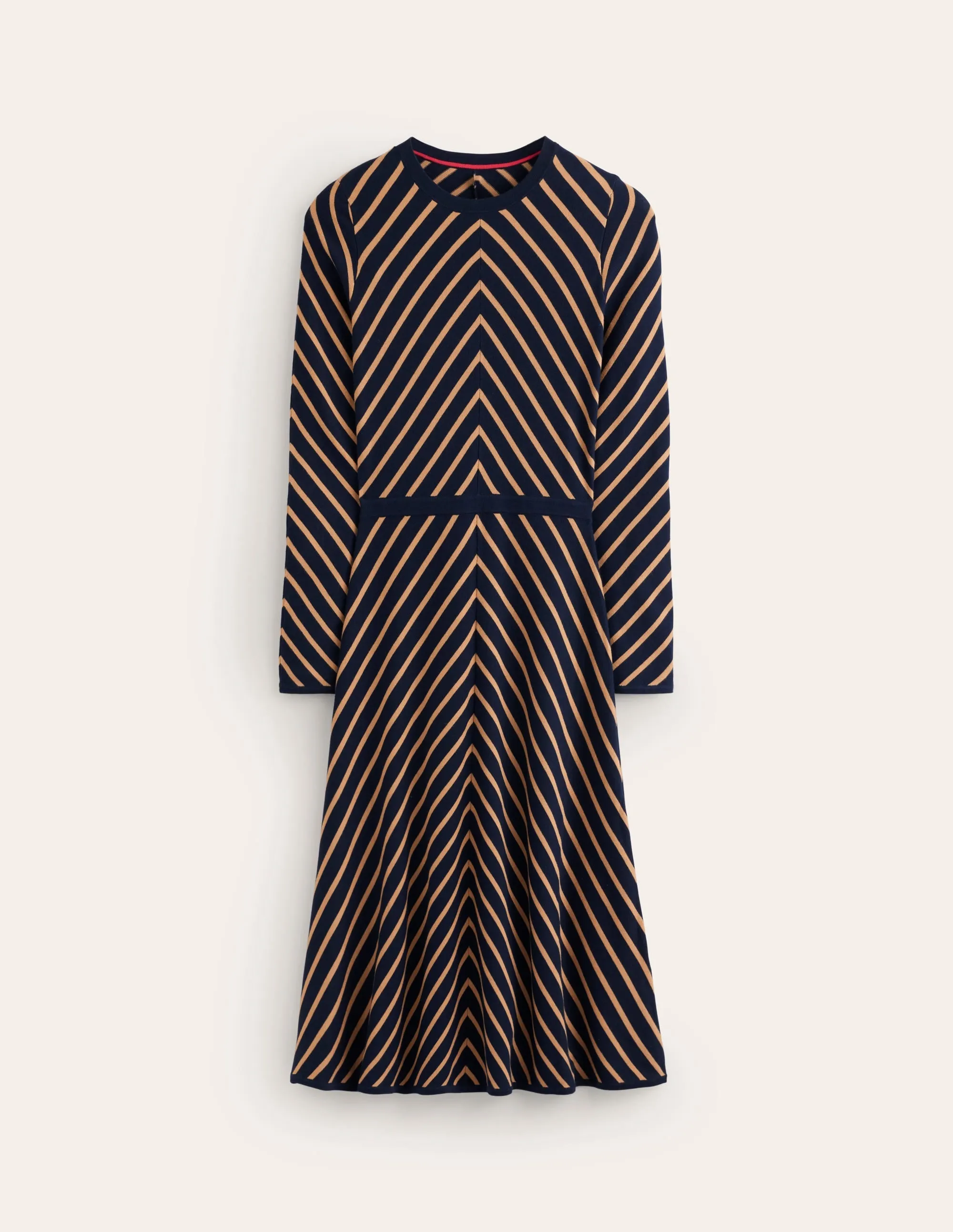 Maria Knitted Midi Dress-Navy, Camel Stripe