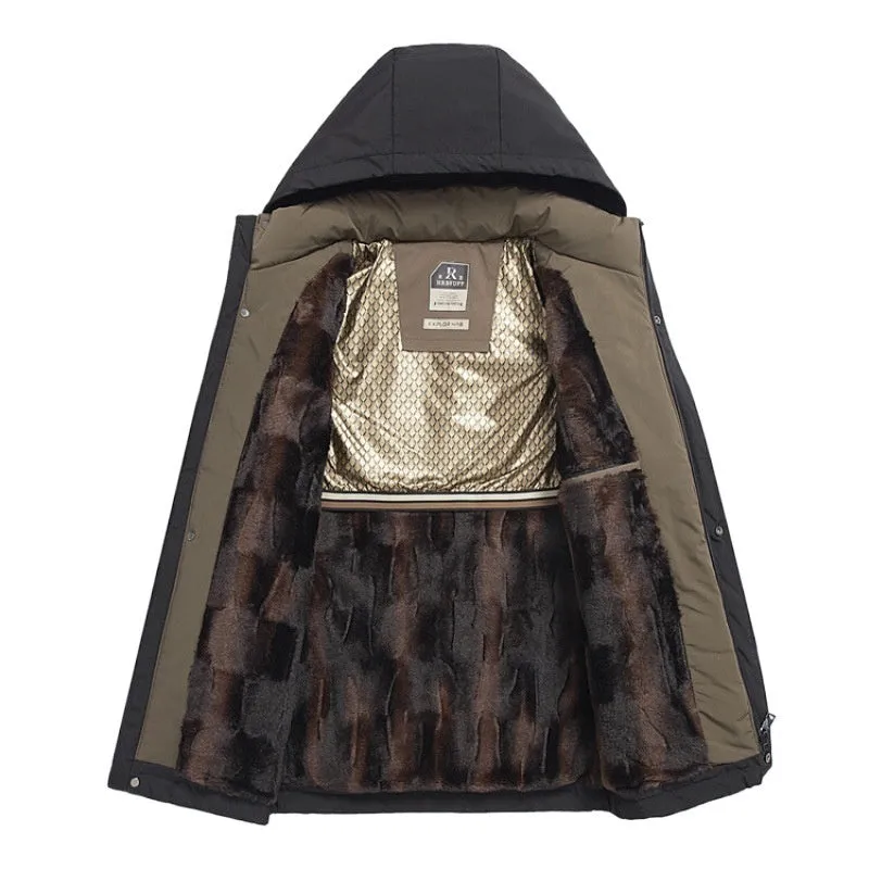 Mens Winter Thermal Thick Hooded Parka Coat