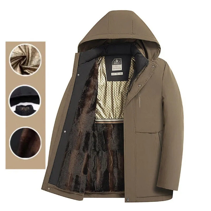 Mens Winter Thermal Thick Hooded Parka Coat