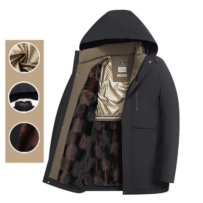 Mens Winter Thermal Thick Hooded Parka Coat
