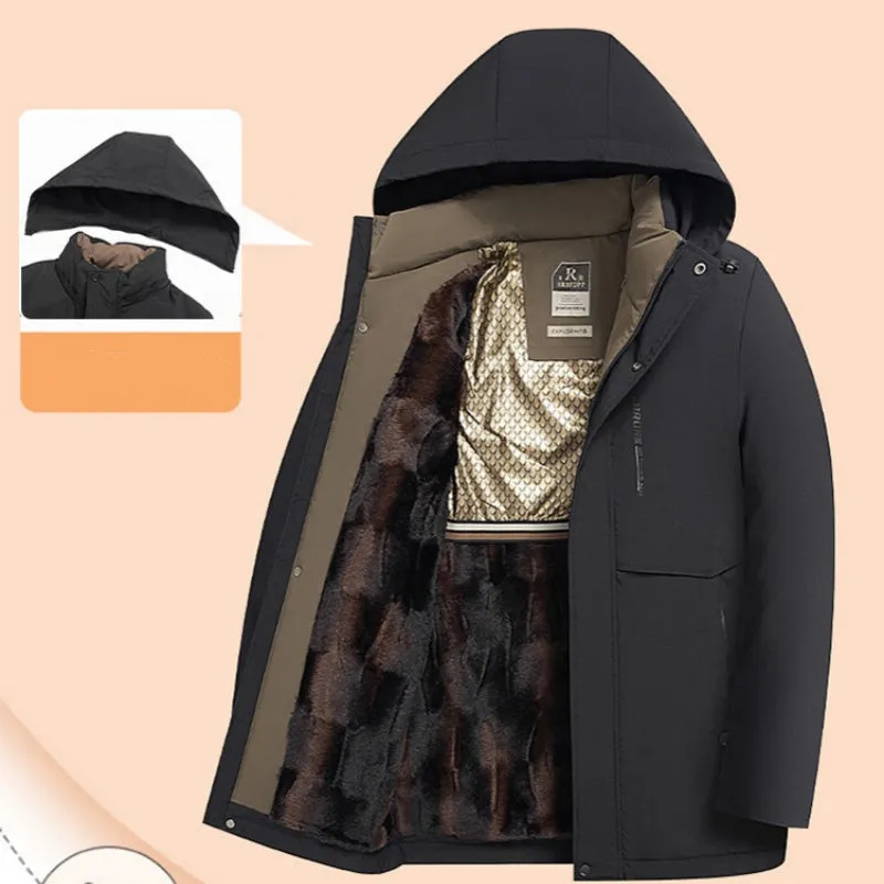 Mens Winter Thermal Thick Hooded Parka Coat