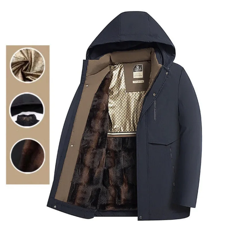 Mens Winter Thermal Thick Hooded Parka Coat