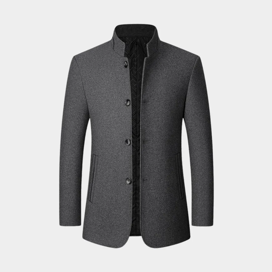 Men's Wool Blend Overcoat - Old Money - Winter Warm Trench Coat, Stand-Up Collar, Wine Red, Black, Grey