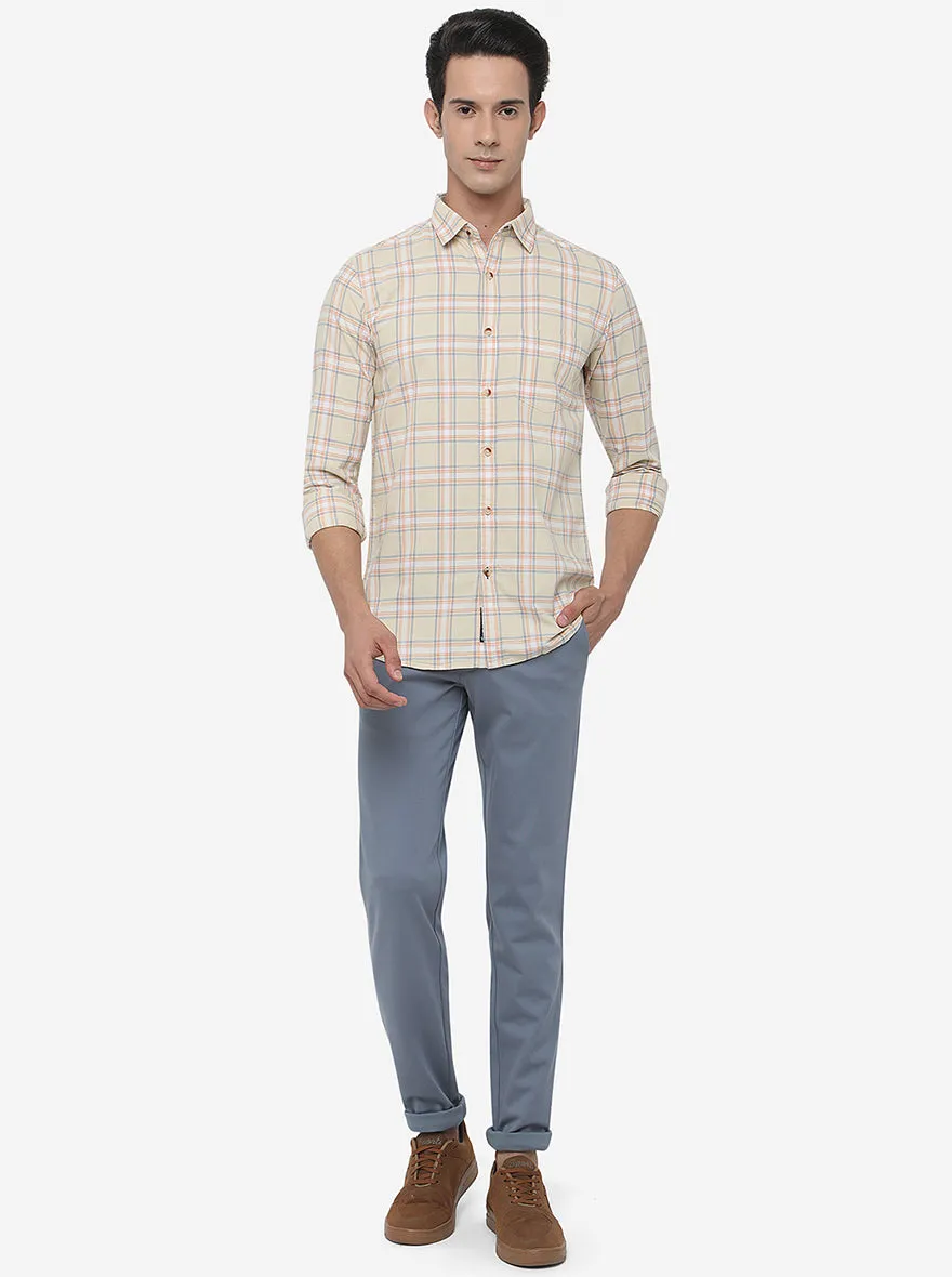 Orange & Yellow Checked Slim Fit Semi Casual Shirt | JadeBlue