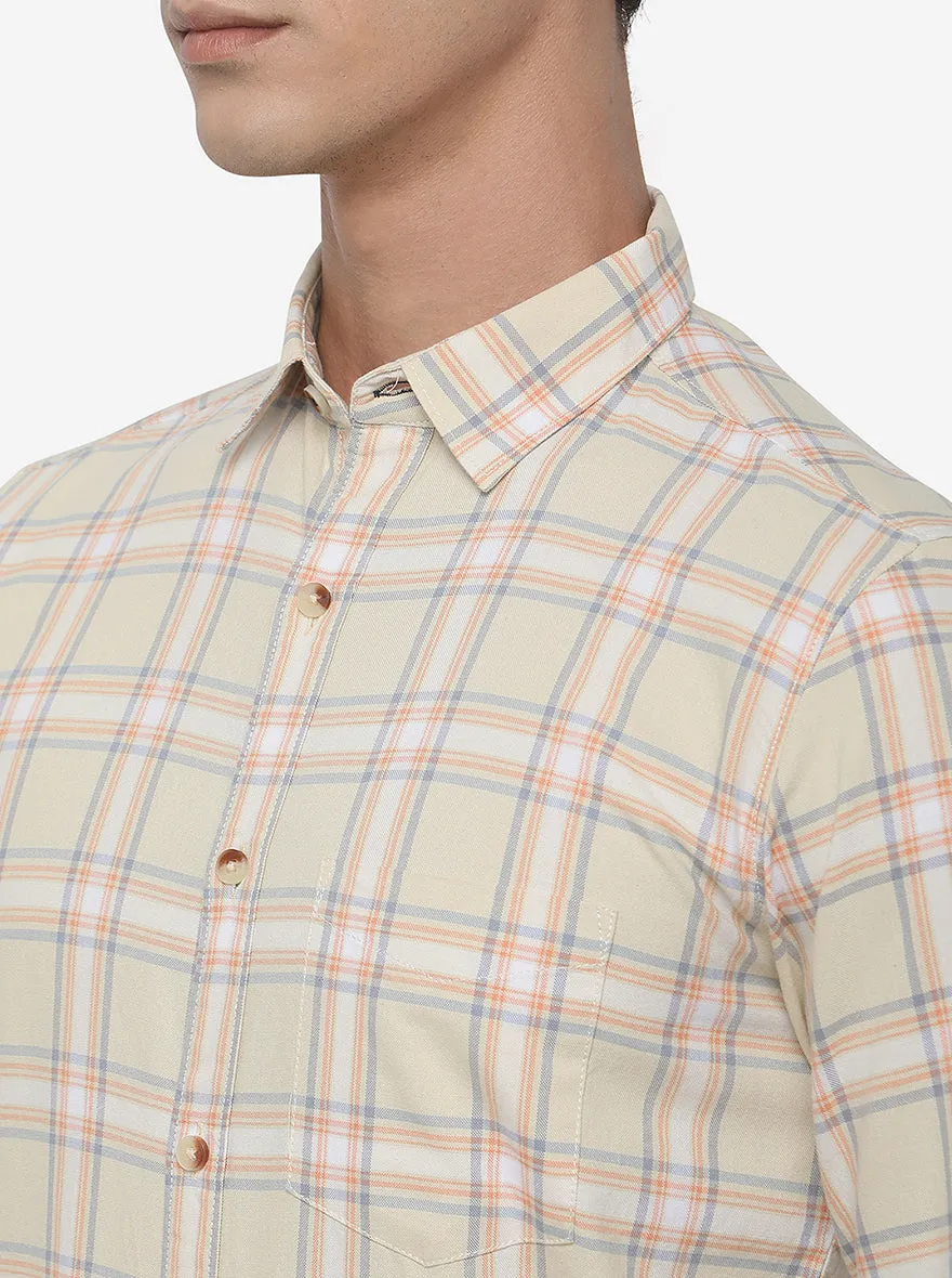 Orange & Yellow Checked Slim Fit Semi Casual Shirt | JadeBlue