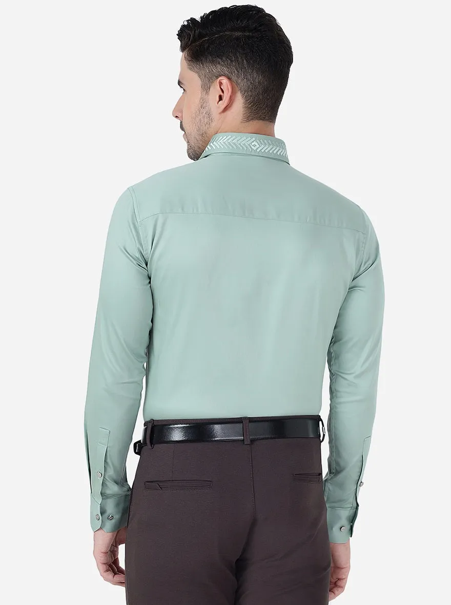 Pista Green Solid Slim Fit Party Wear Shirt | JB Studio