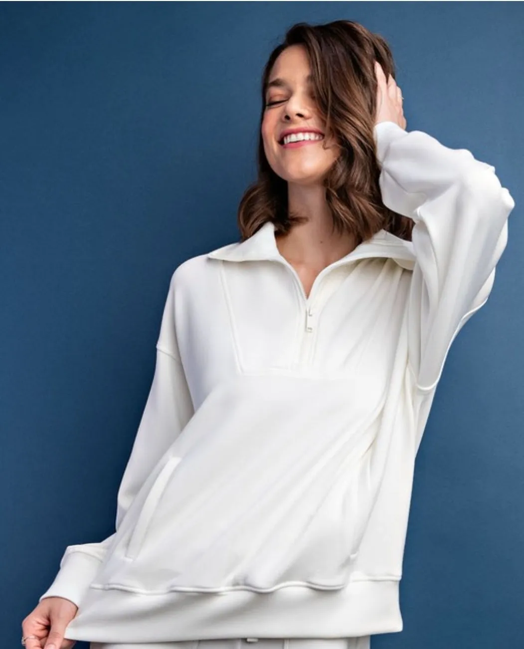 Quarter Zip Scuba Jacket: Cream