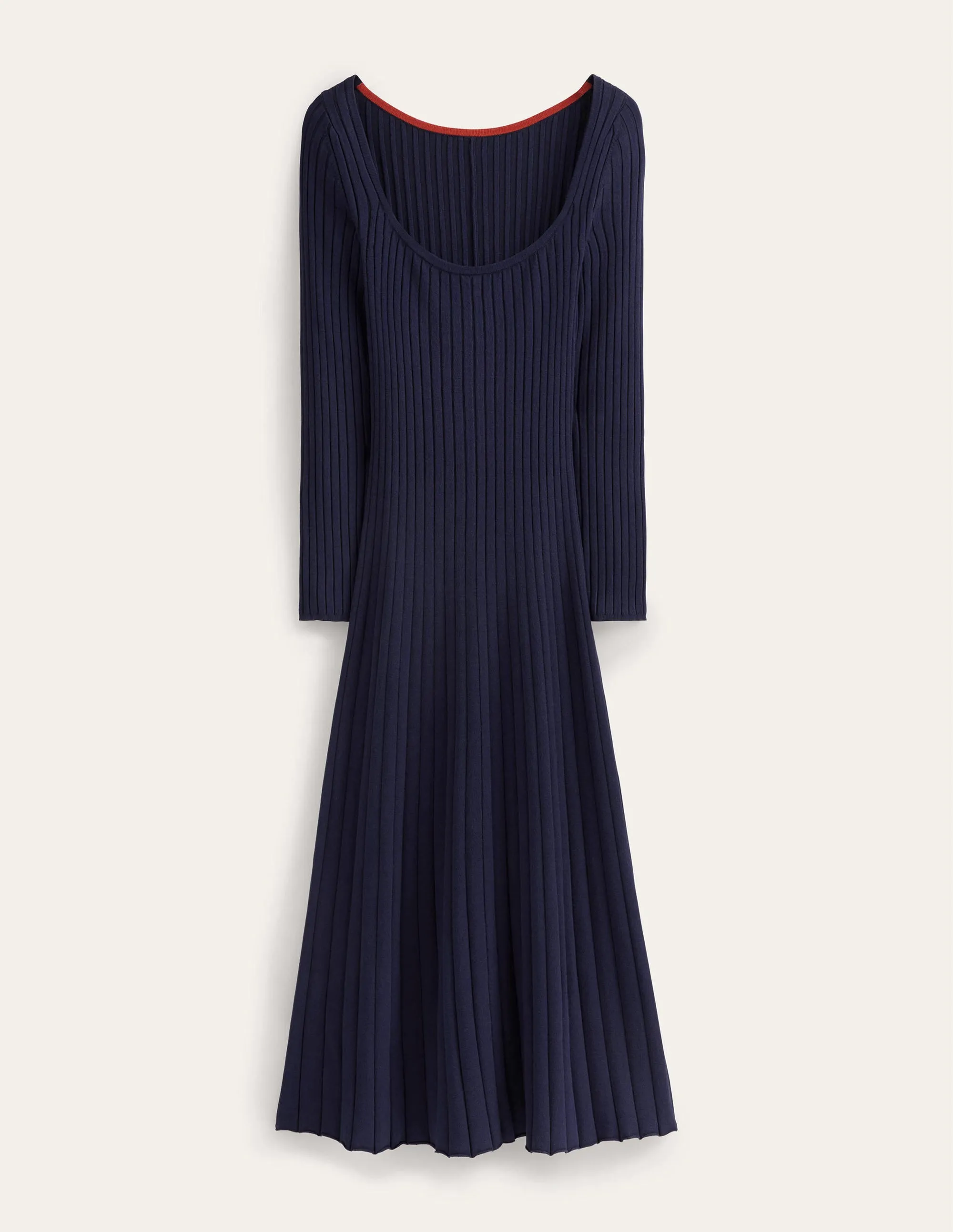 Scoop Neck Knitted Midi Dress-Navy