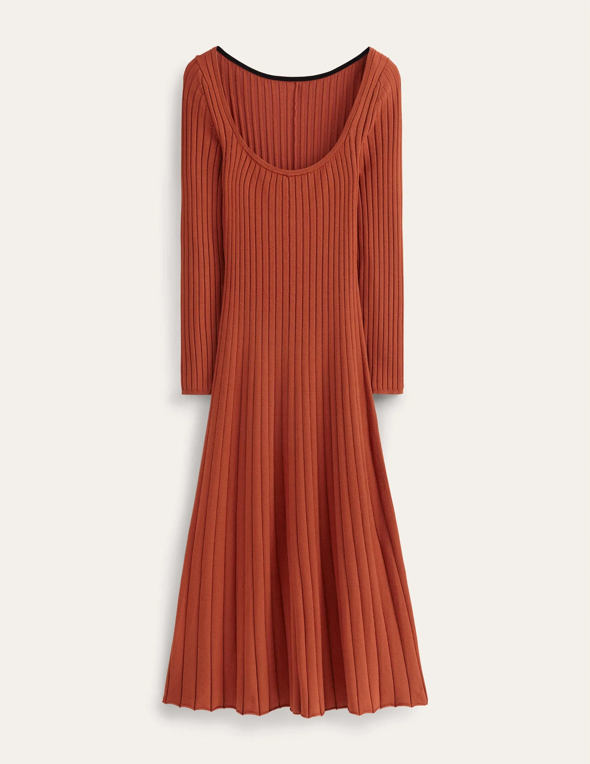 Scoop Neck Knitted Midi Dress-Rust
