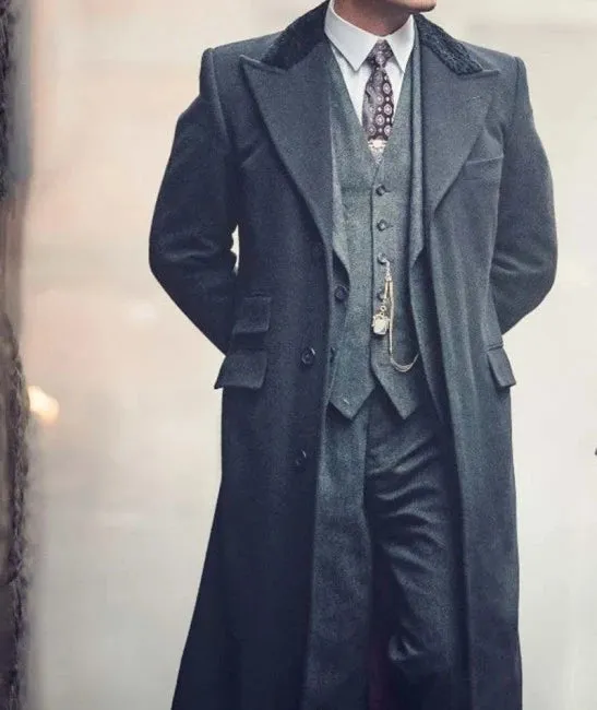 Shelby Gangster Long Wool Mens Black Overcoat