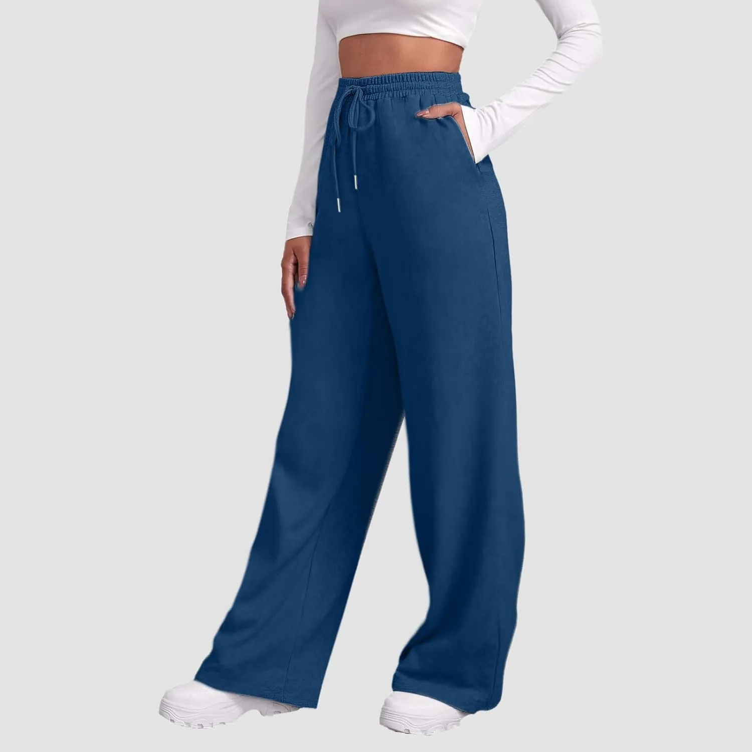 Womens Linen Blend Summer Striped Palazzo Lounge Pants Elastic Waist Ankle Length Slim-Fit Pants Travel